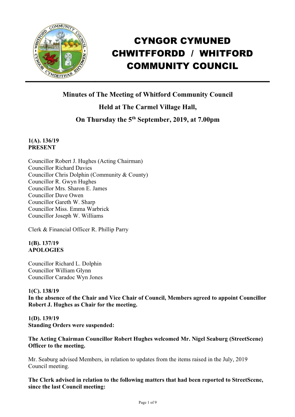 Minutes of the Meeting of Halkyn Community Council