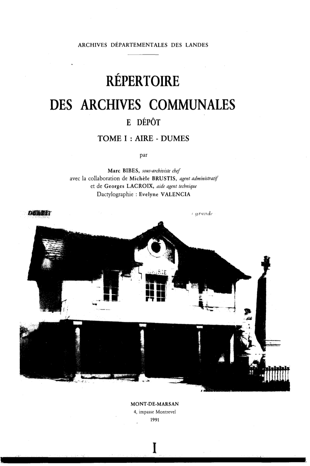 Repertoire Des Archives Communales I