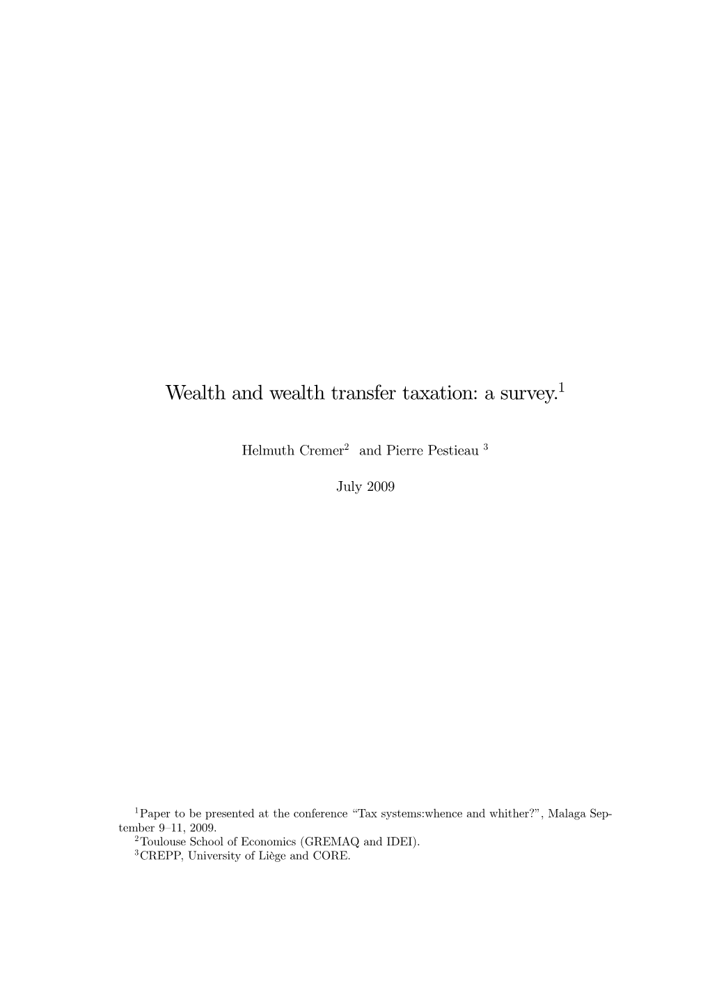 Wealth and Wealth Transfer Taxation: a Survey.1