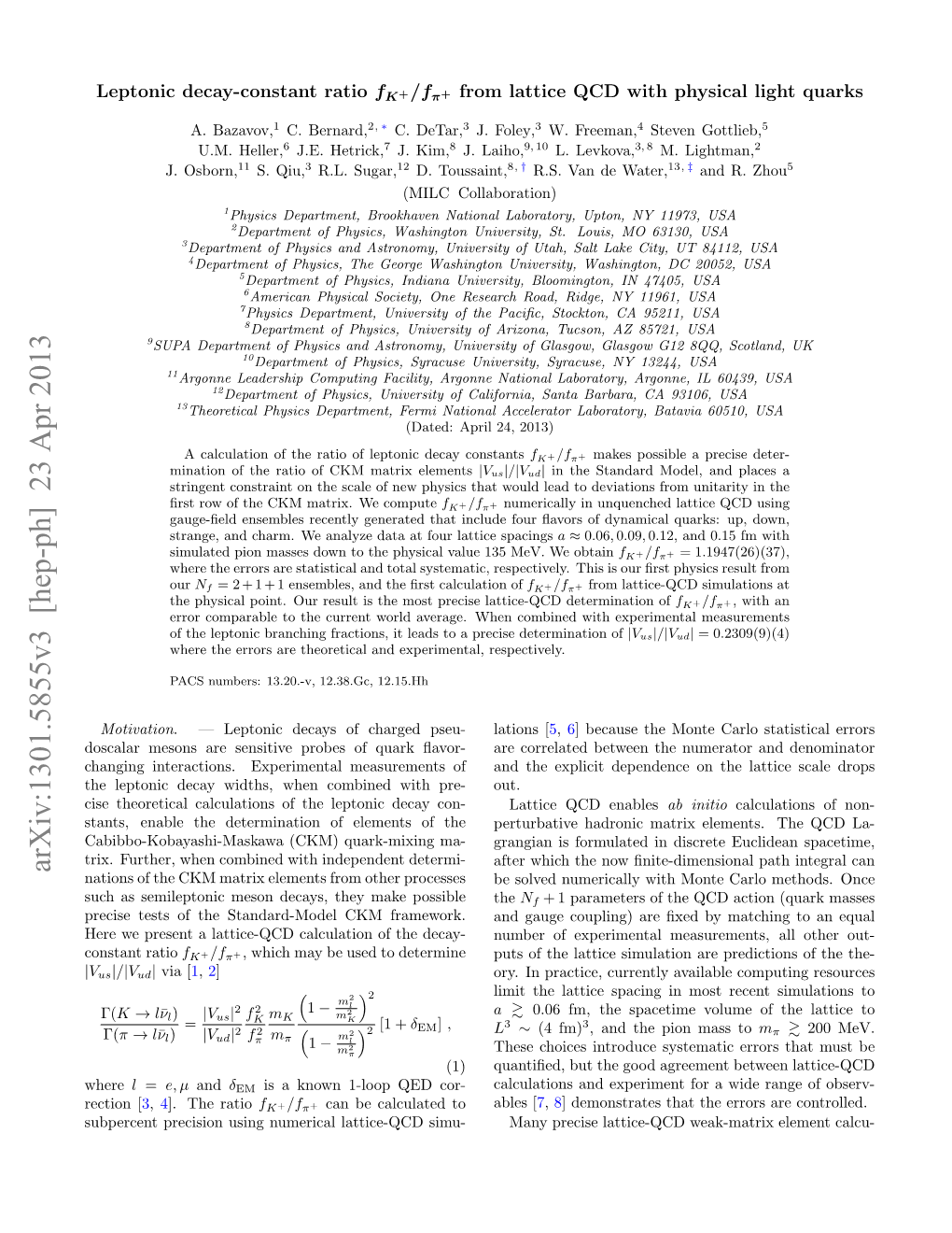 Arxiv:1301.5855V3 [Hep-Ph] 23 Apr 2013 Nations of the CKM Matrix Elements from Other Processes Be Solved Numerically with Monte Carlo Methods