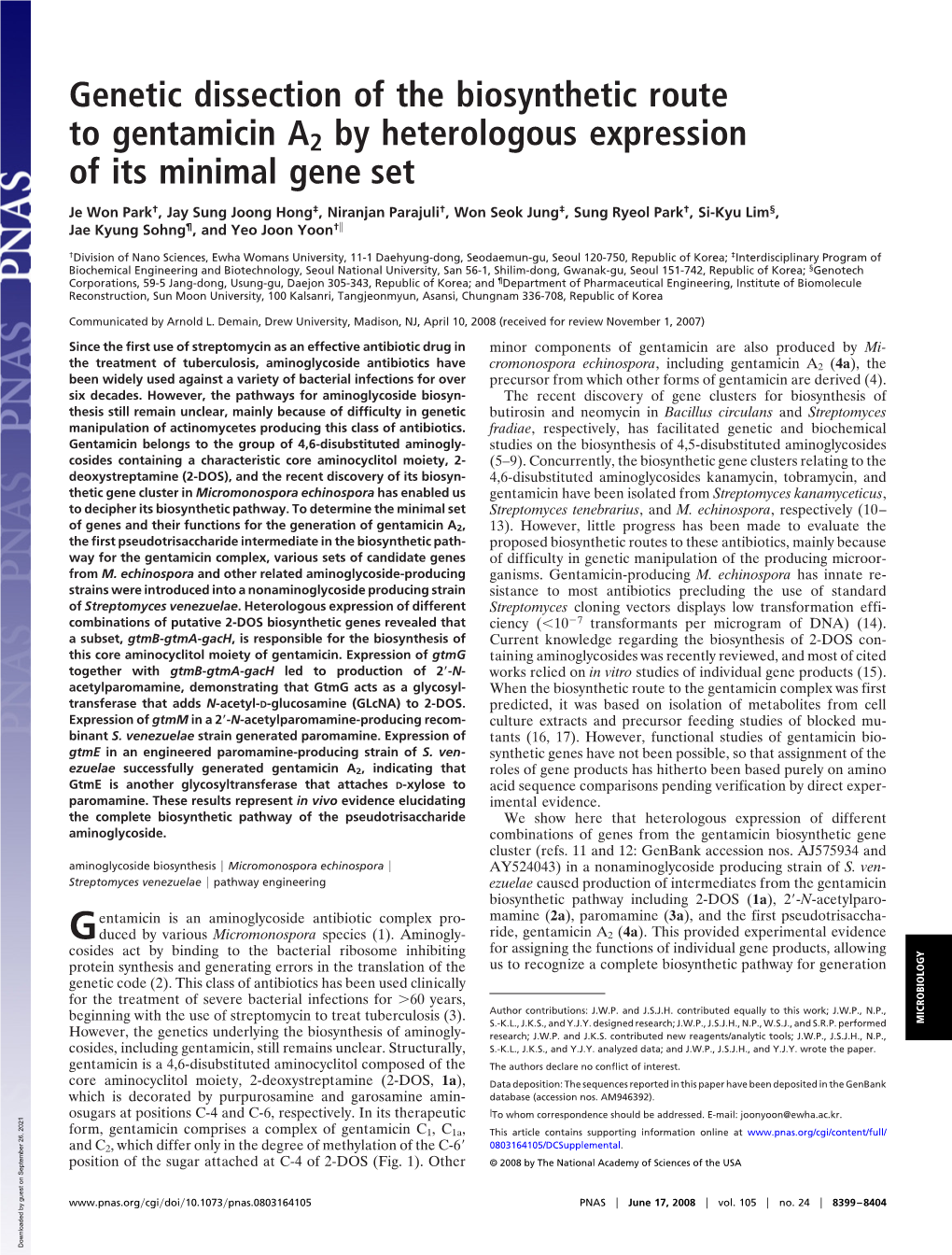 Gentamicin A2 by Heterologous Expression of Its Minimal Gene Set