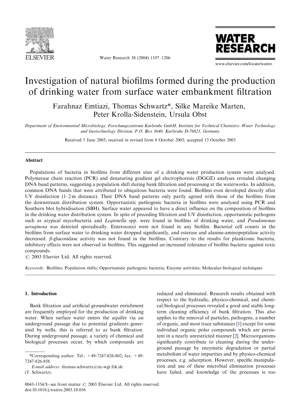 Investigation of Natural Biofilms Formed During the Production of Drinking
