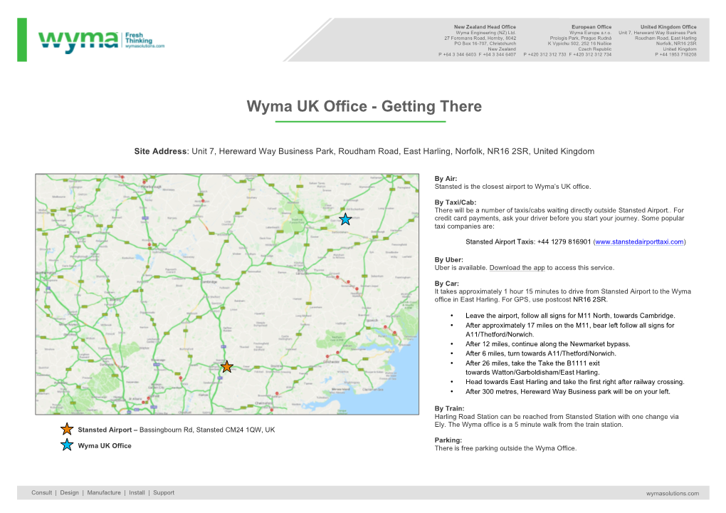 Wyma UK Office - Getting There