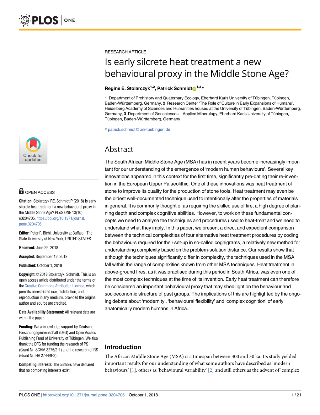 Is Early Silcrete Heat Treatment a New Behavioural Proxy in the Middle Stone Age?