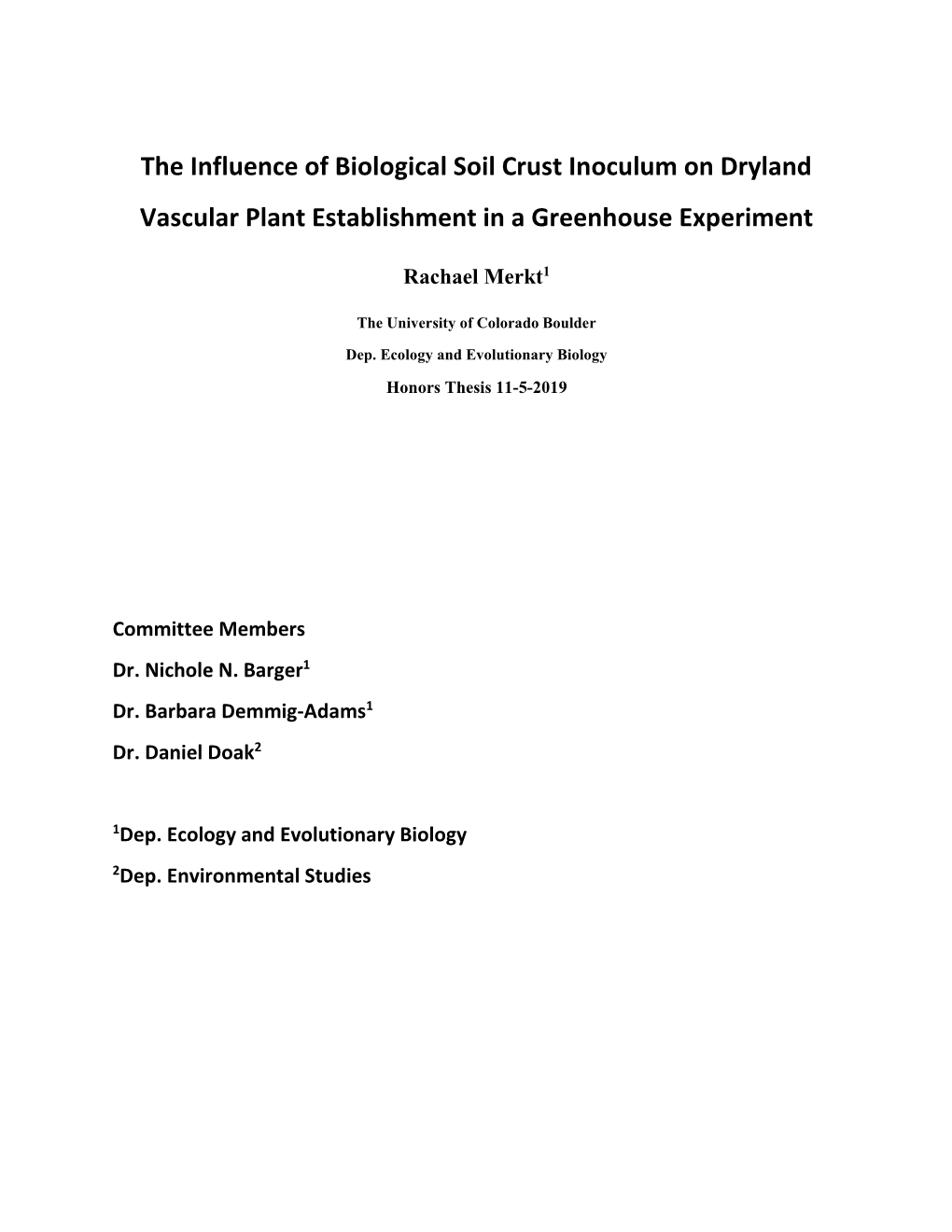 The Influence of Biological Soil Crust Inoculum on Dryland Vascular Plant Establishment in a Greenhouse Experiment