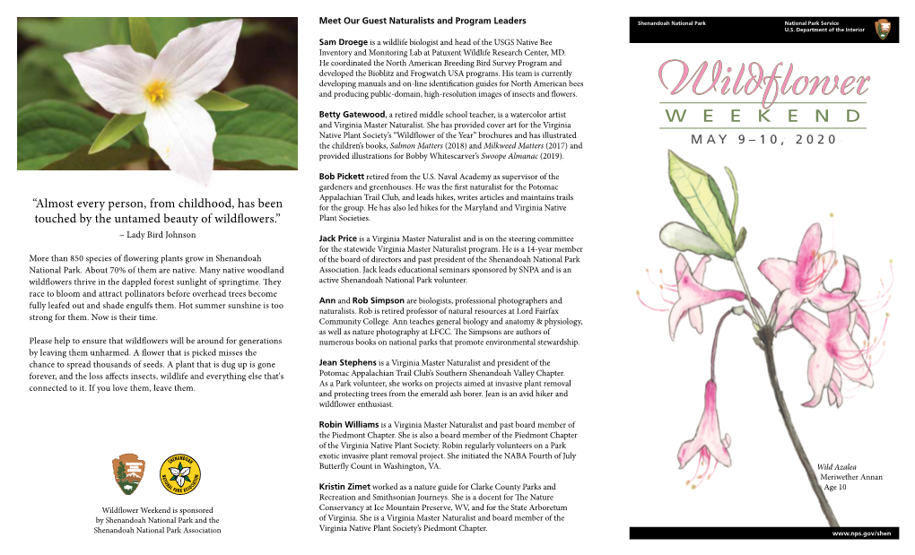 2020 Shenandoah National Park Wildflower Weekend Brochure