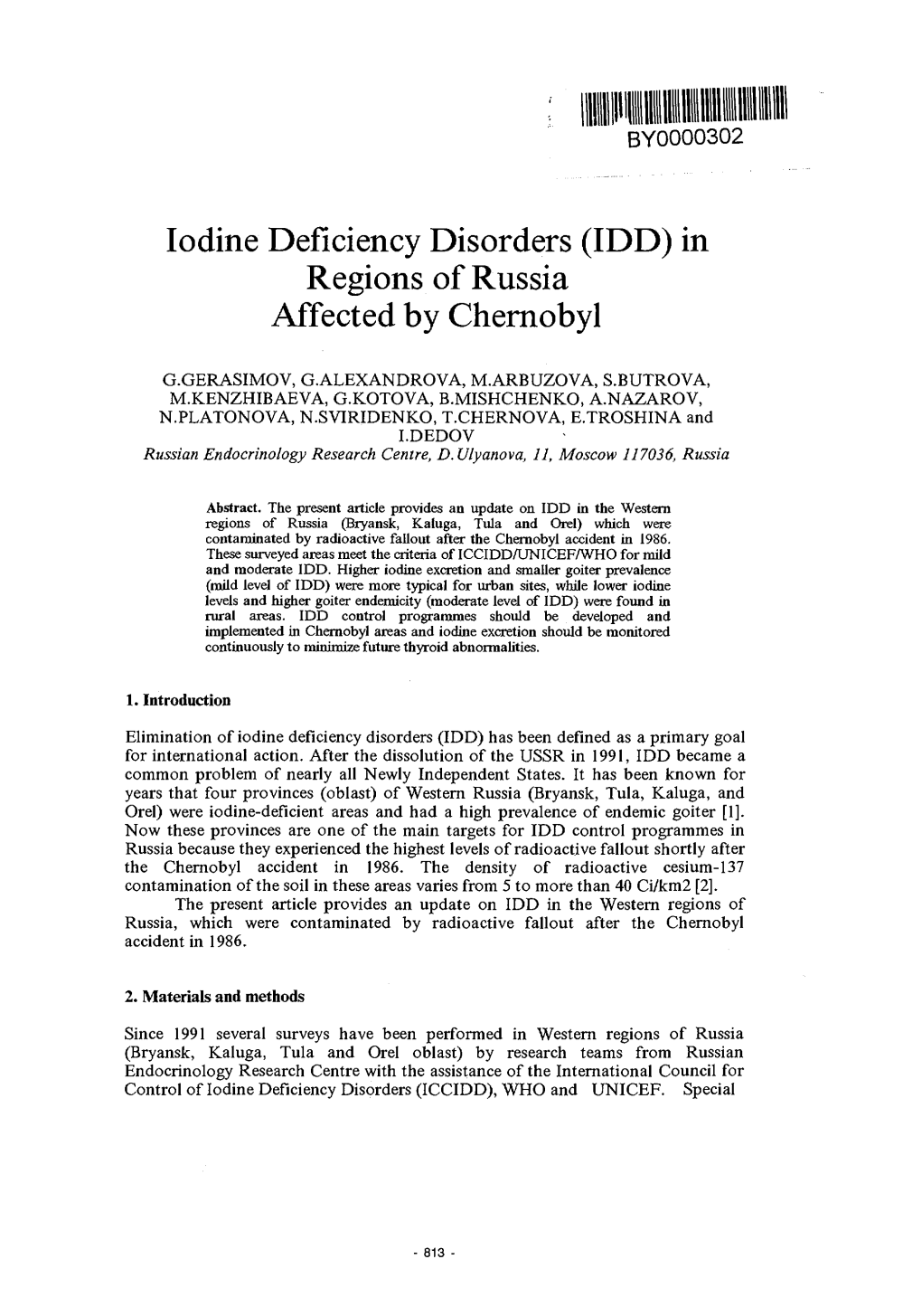 Iodine Deficiency Disorders (IDD) in Regions of Russia Affected by Chernobyl