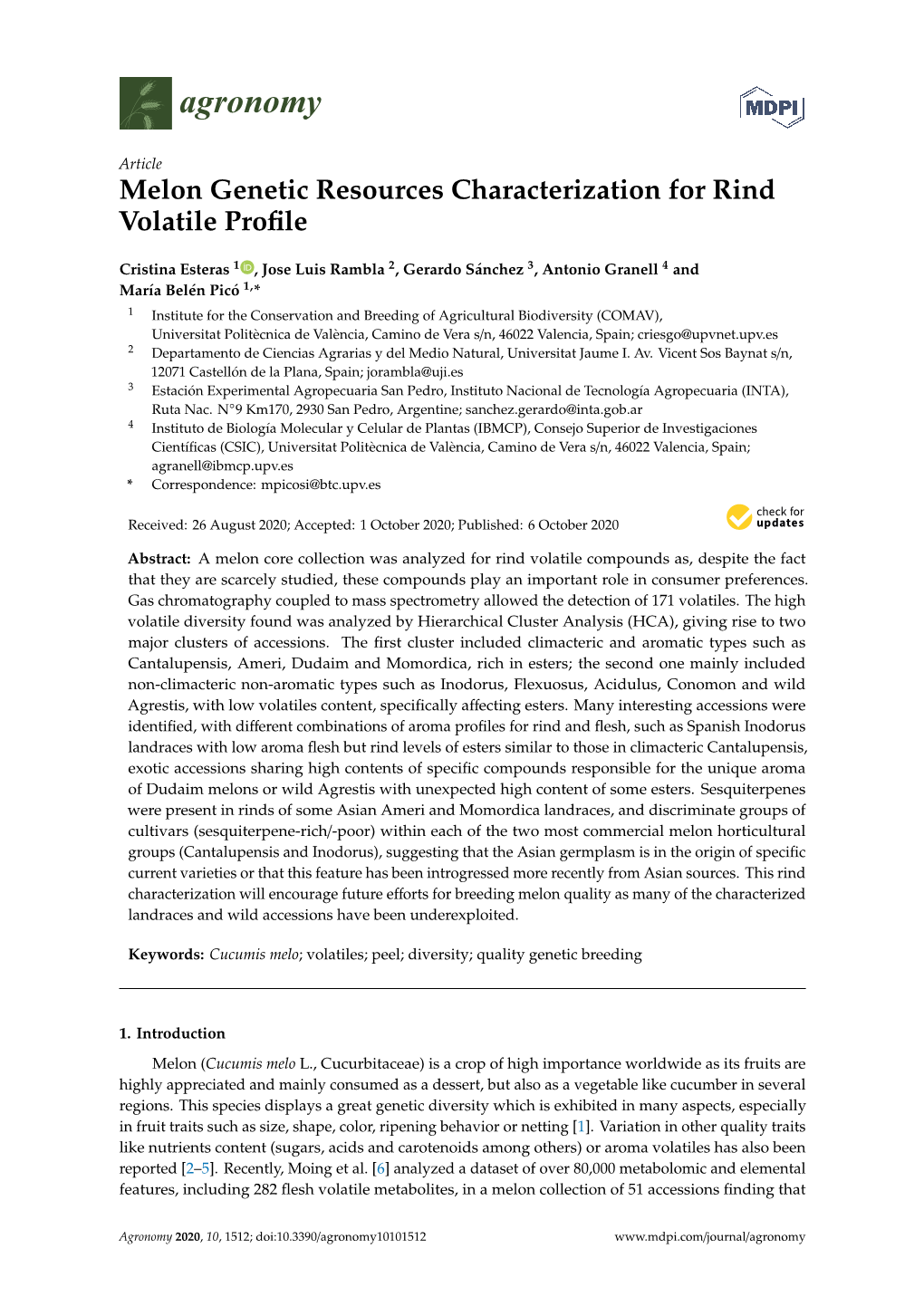 Melon Genetic Resources Characterization for Rind Volatile Proﬁle