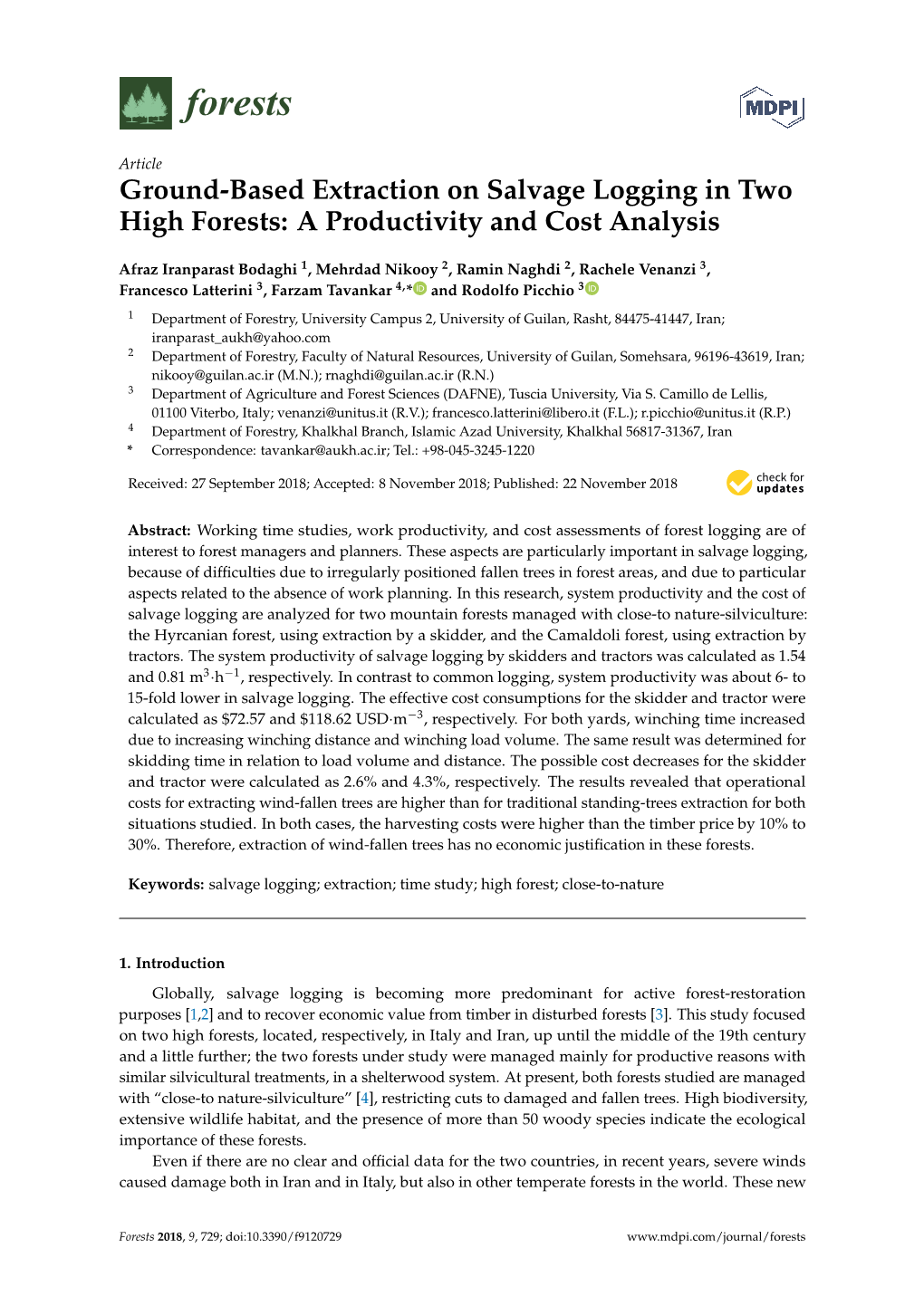 Ground-Based Extraction on Salvage Logging in Two High Forests: a Productivity and Cost Analysis