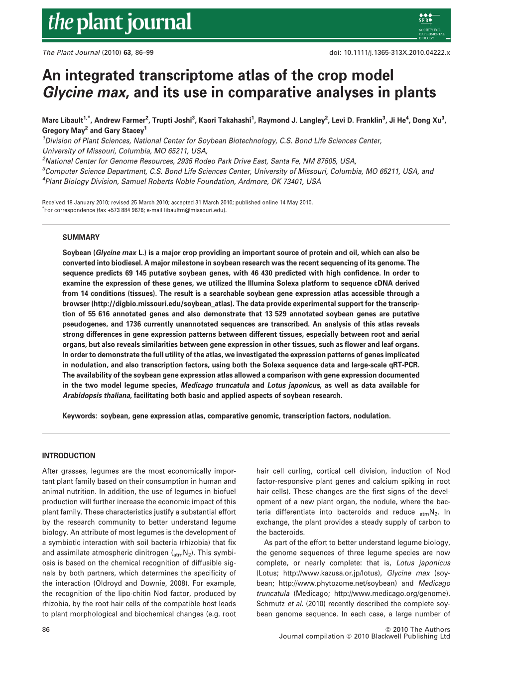 An Integrated Transcriptome Atlas of the Crop Model Glycine Max, and Its Use in Comparative Analyses in Plants