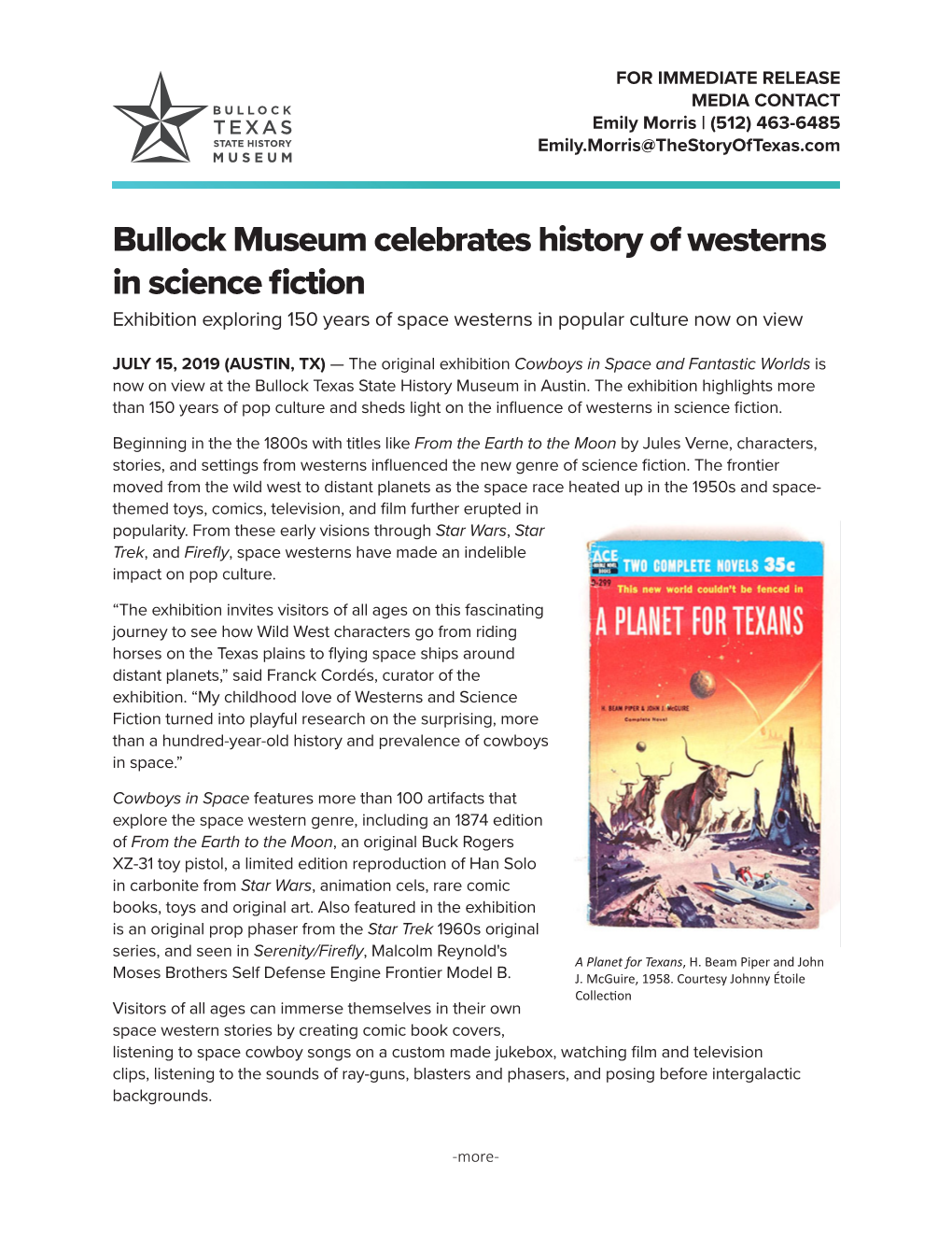 Bullock Museum Celebrates History of Westerns in Science Fiction Exhibition Exploring 150 Years of Space Westerns in Popular Culture Now on View