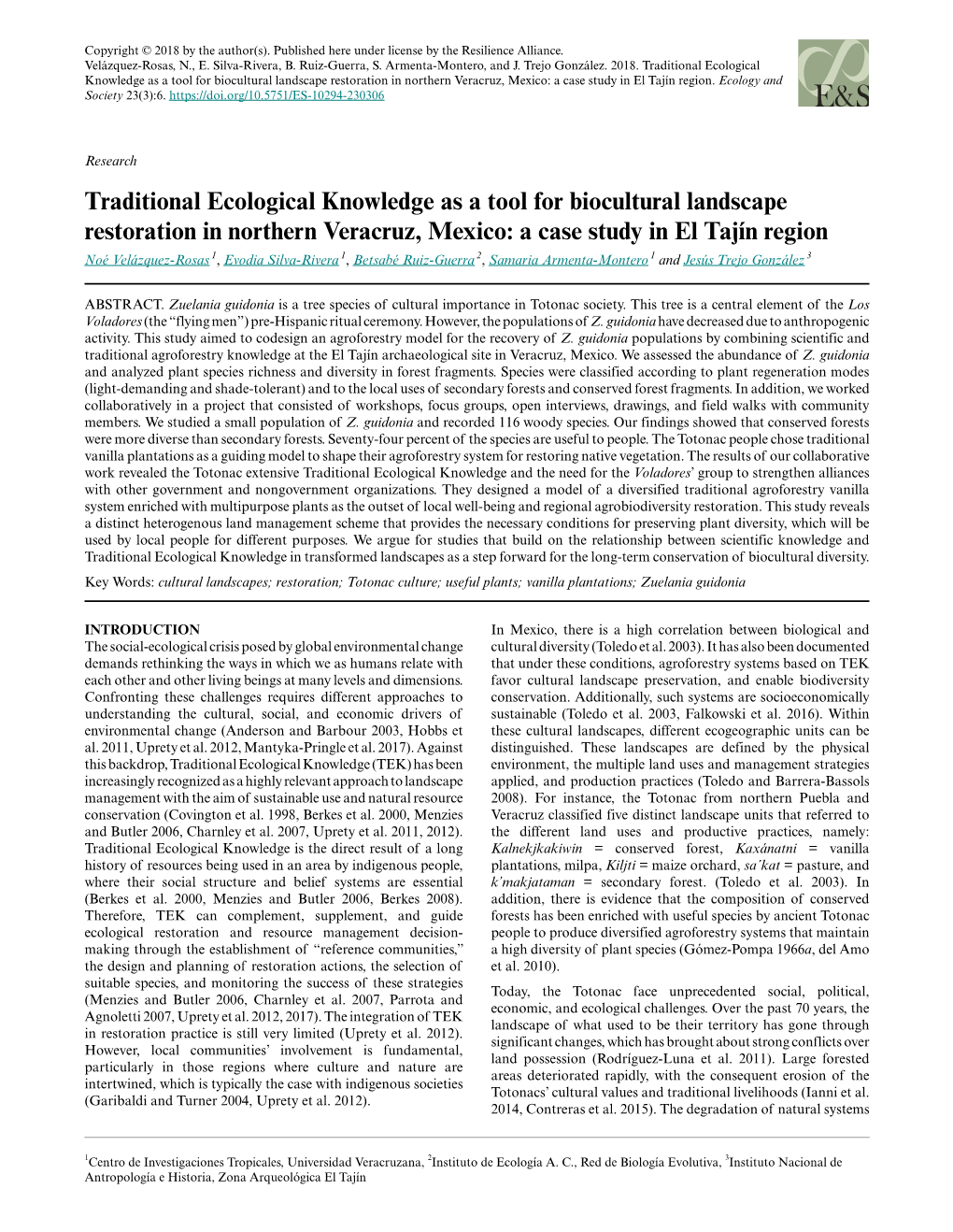 Traditional Ecological Knowledge As a Tool for Biocultural Landscape Restoration in Northern Veracruz, Mexico: a Case Study in El Tajín Region