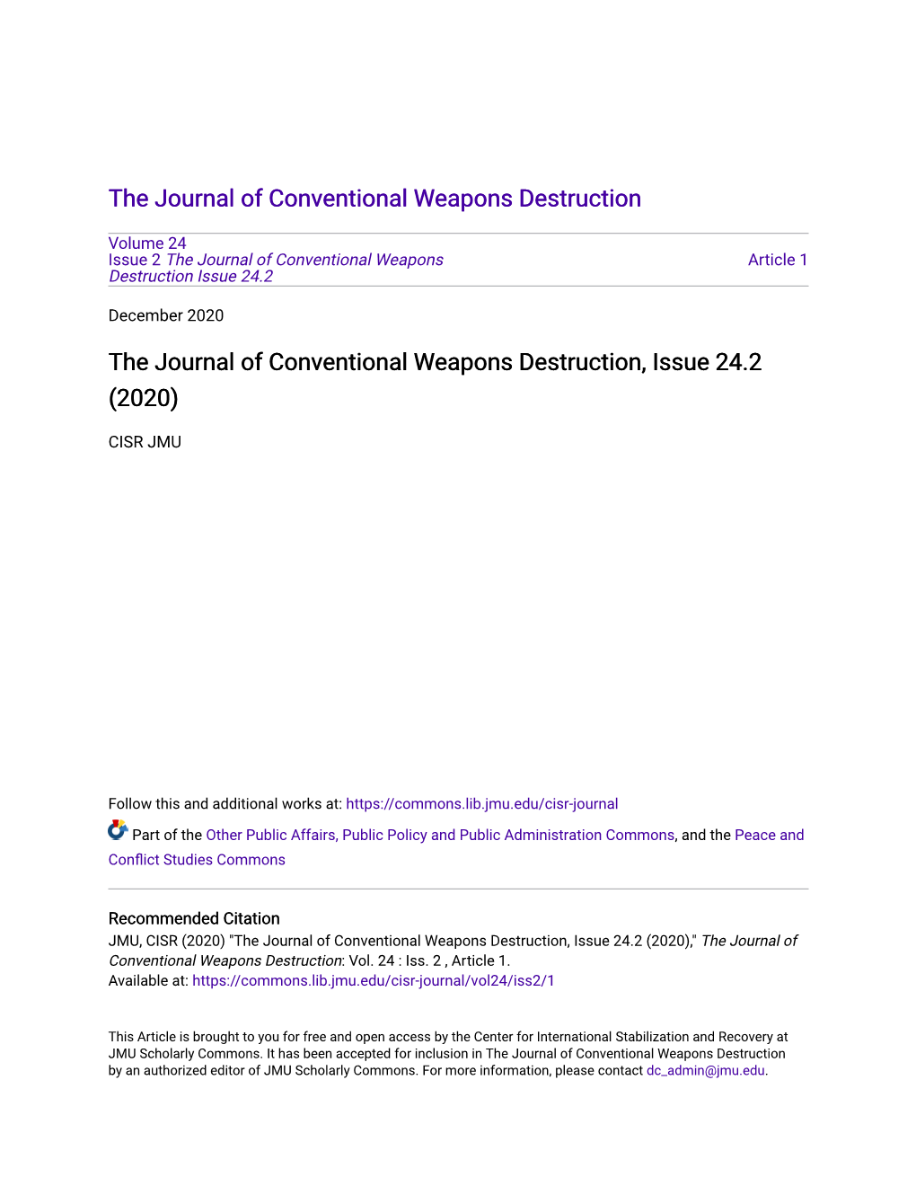 The Journal of Conventional Weapons Destruction