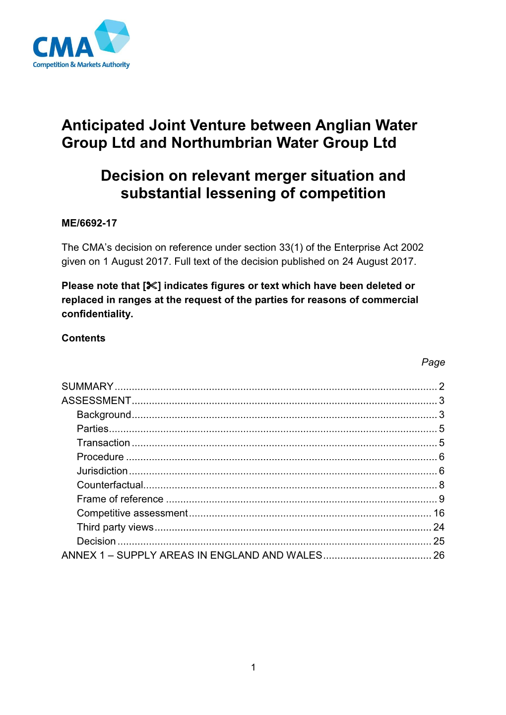 Anglian Water/Northumbrian Water Merger