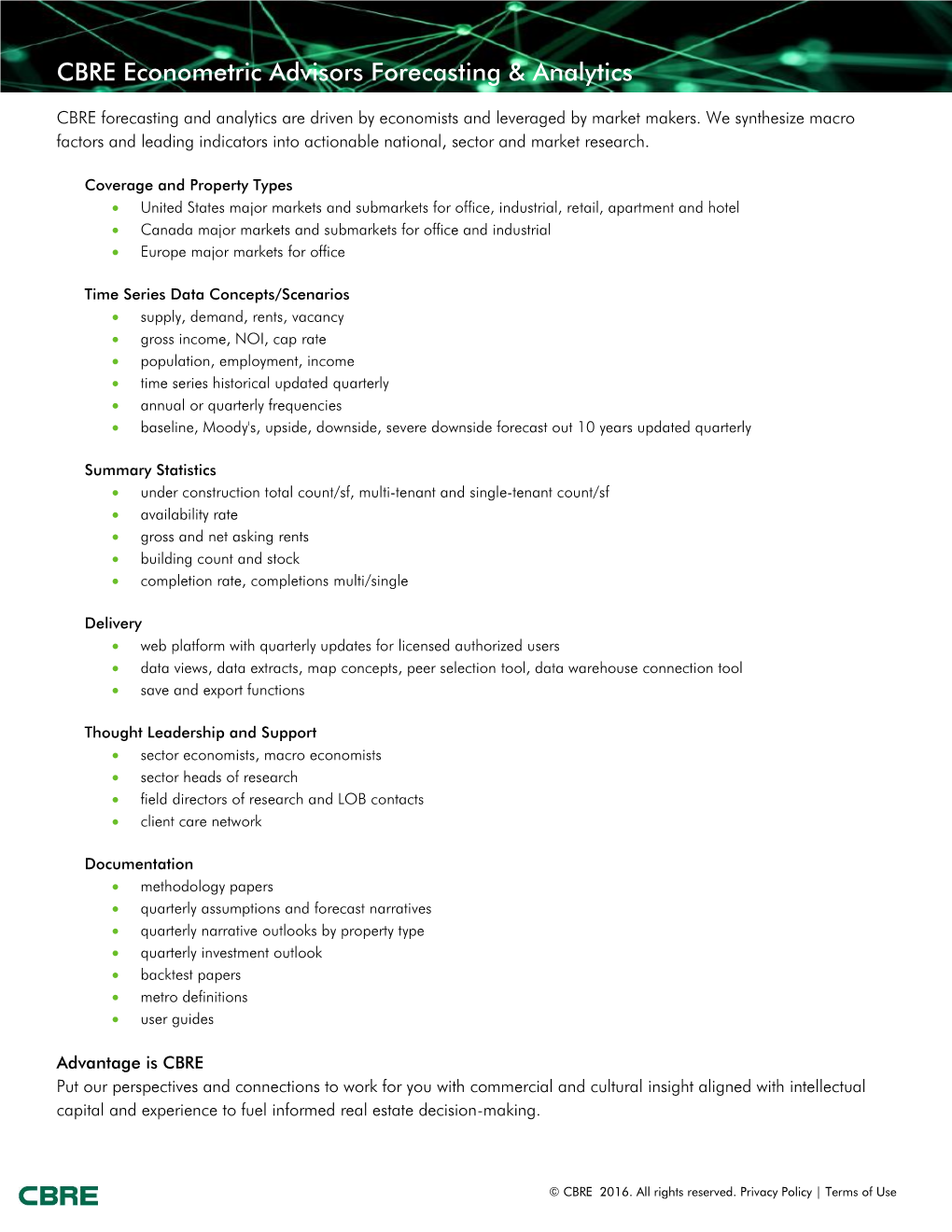 CBRE Econometric Advisors Forecasting & Analytics