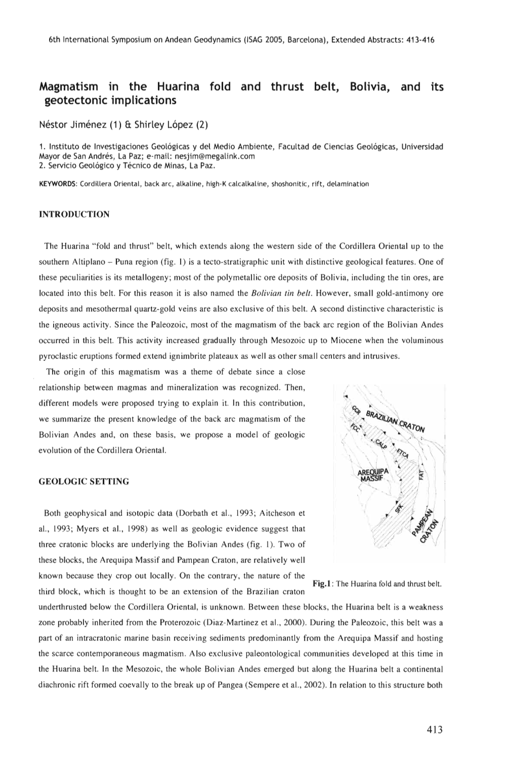 Magmatism in the Huarina Fold and Thrust Belt, Bolivia, and Its Geotectonic Implications