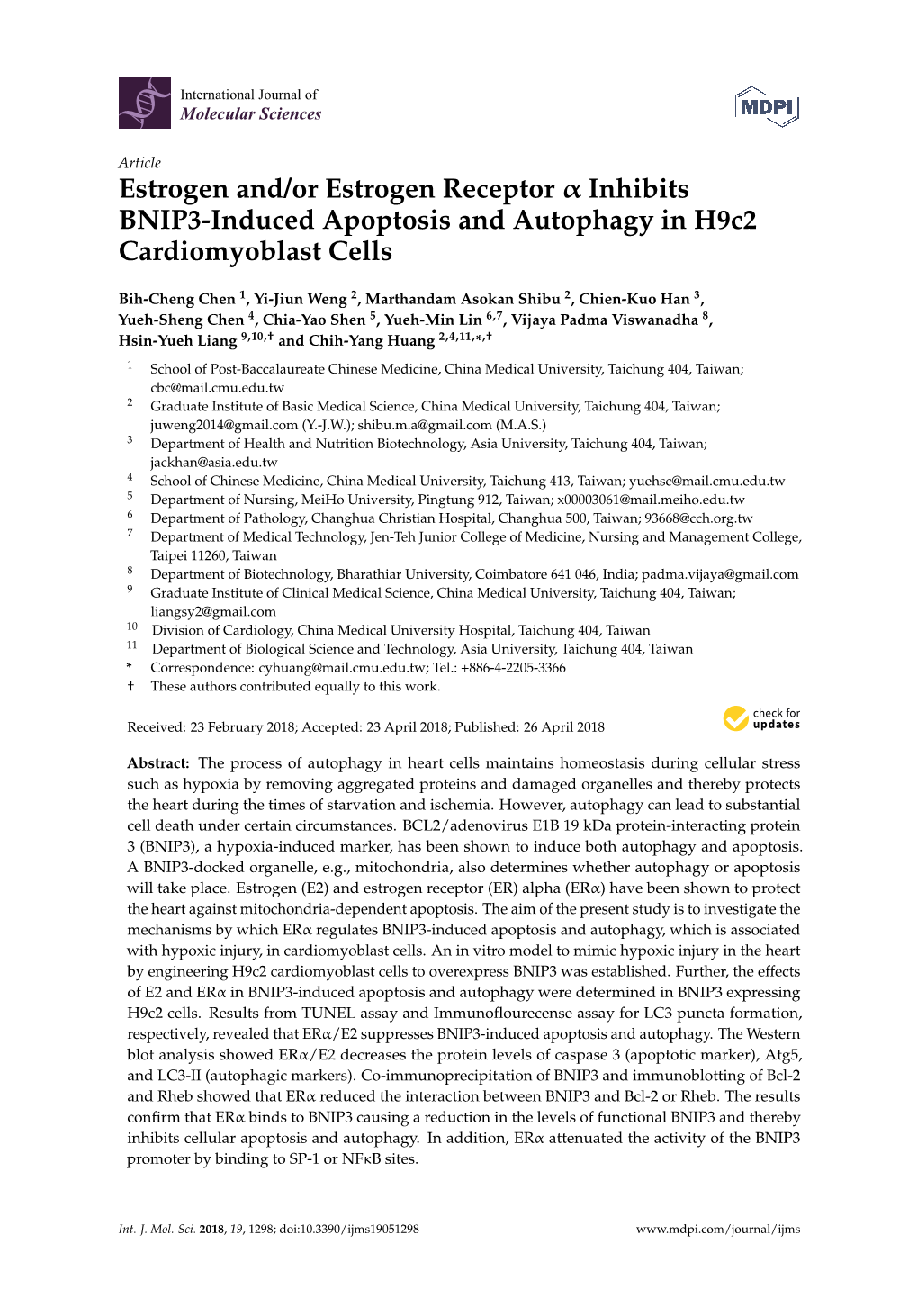 Estrogen And/Or Estrogen Receptor Inhibits BNIP3-Induced Apoptosis