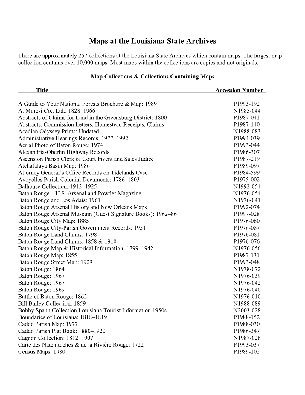 LH 9 Map Collections at the Louisiana State Archives