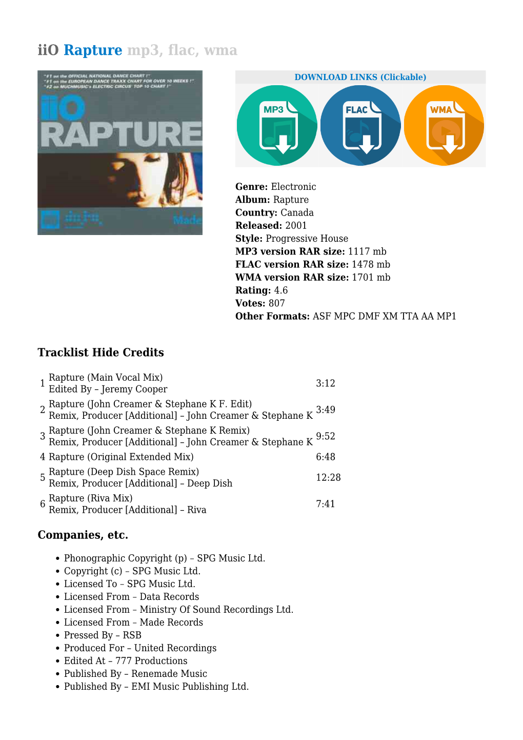 Iio Rapture Mp3, Flac, Wma