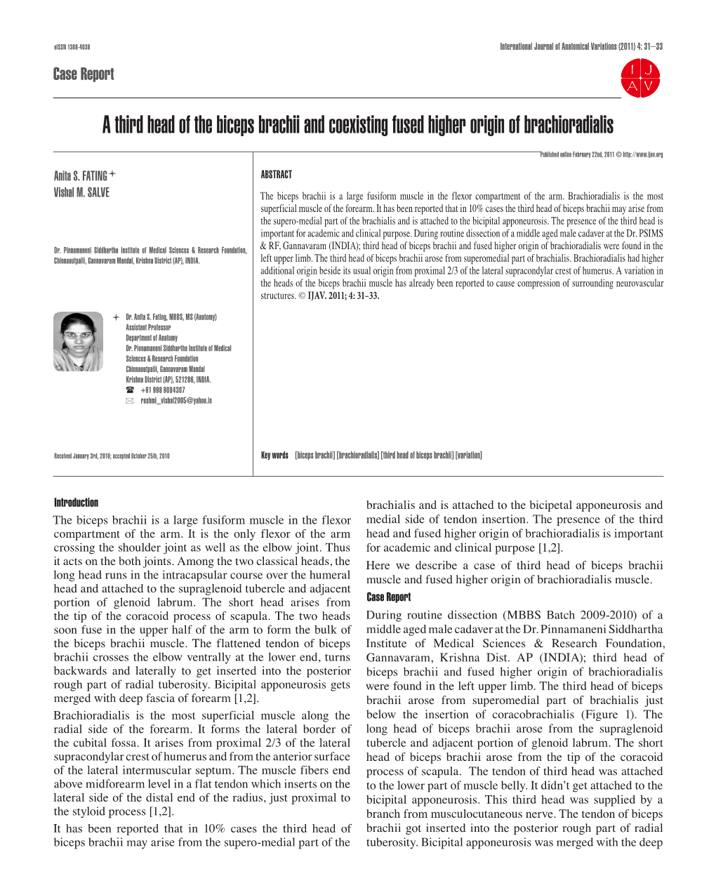 A Third Head of the Biceps Brachii and Coexisting Fused Higher Origin of Brachioradialis