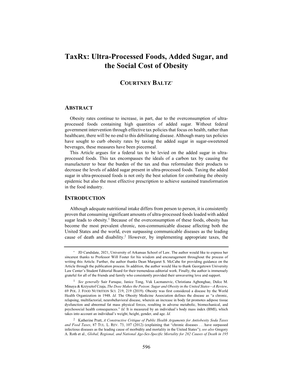 Taxrx: Ultra-Processed Foods, Added Sugar, and the Social Cost of Obesity