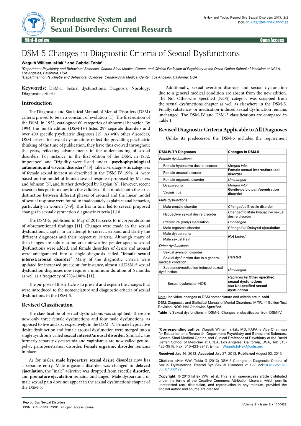 DSM-5 Changes in Diagnostic Criteria of Sexual Dysfunctions