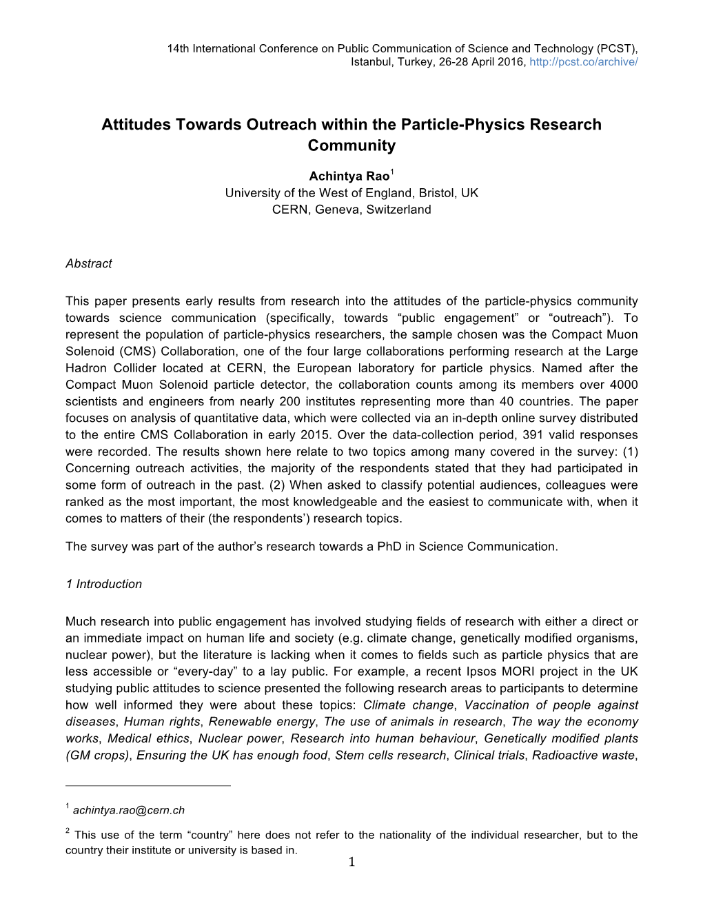 Attitudes Towards Outreach Within the Particle-Physics Research Community