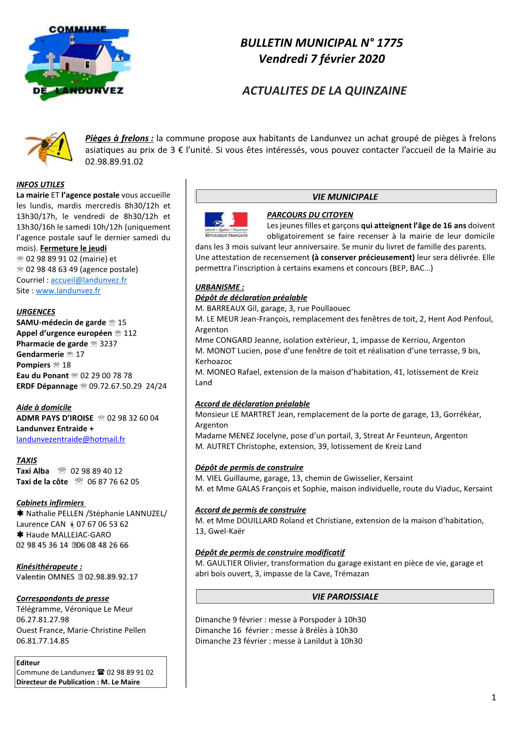 BULLETIN MUNICIPAL N° 1775 Vendredi 7 Février 2020