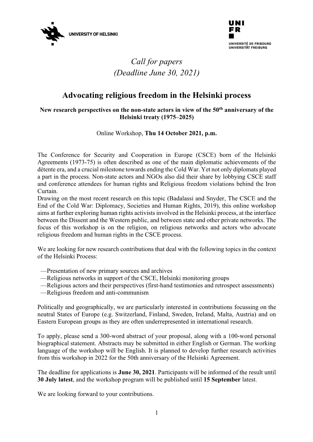 Cfp Workshop 14.10.2021 Religious Freedom Helsinki.Pdf