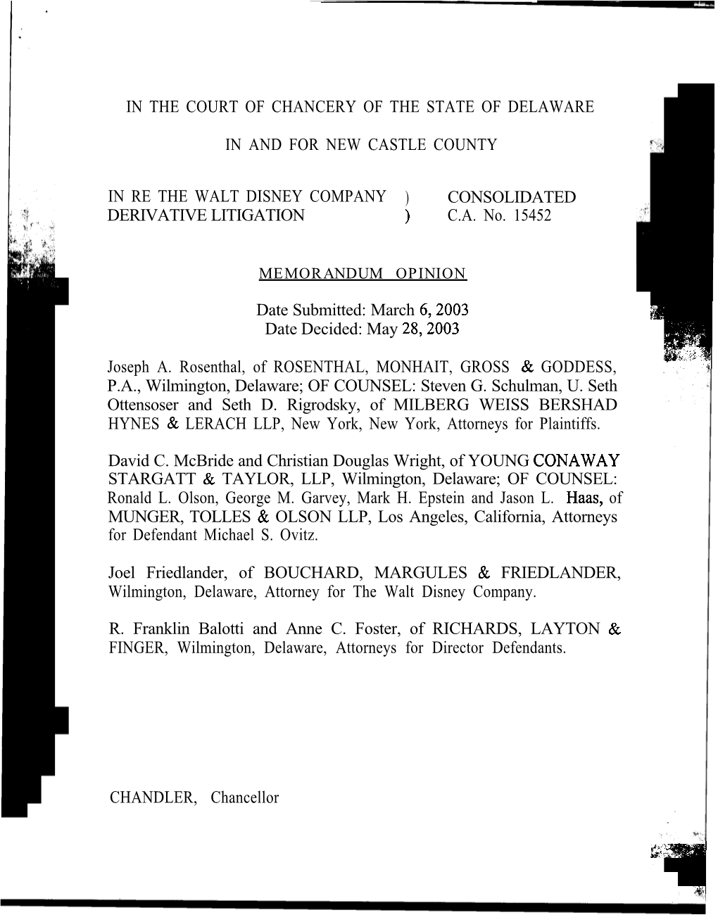 In Re Walt Disney Co. Derivative Litigation