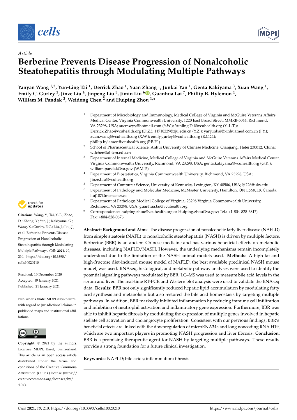 Berberine Prevents Disease Progression of Nonalcoholic Steatohepatitis Through Modulating Multiple Pathways