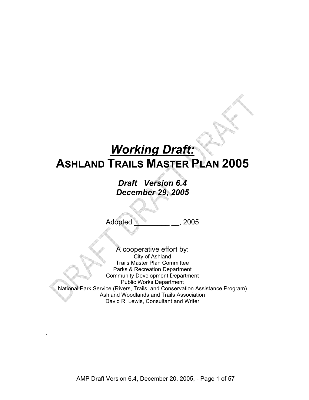 Working Draft: ASHLAND TRAILS MASTER PLAN 2005