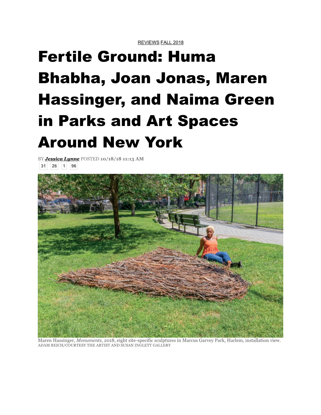 Fertile Ground: Huma Bhabha, Joan Jonas, Maren Hassinger, and Naima Green in Parks and Art Spaces Around New York