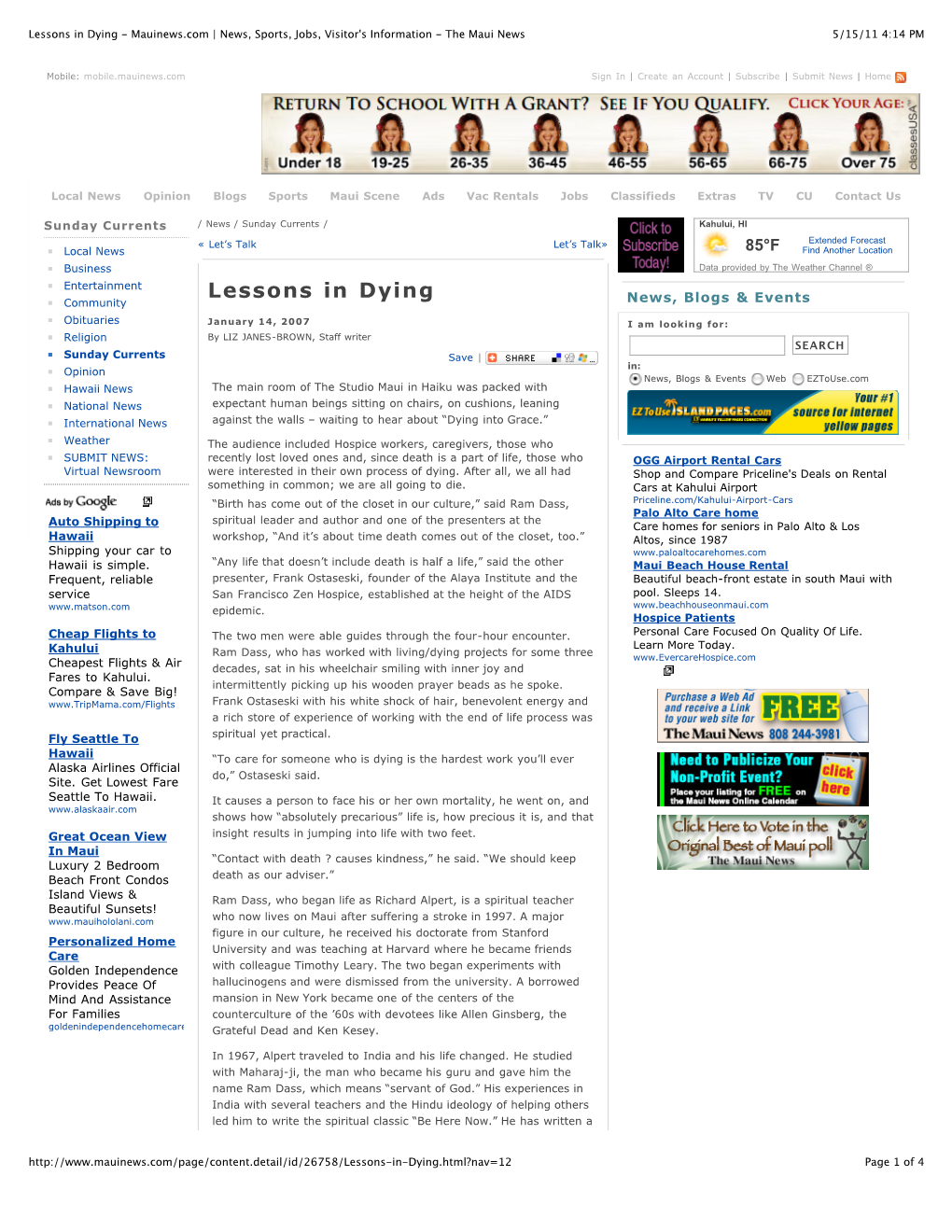 Lessons in Dying - Mauinews.Com | News, Sports, Jobs, Visitor's Information - the Maui News 5/15/11 4:14 PM