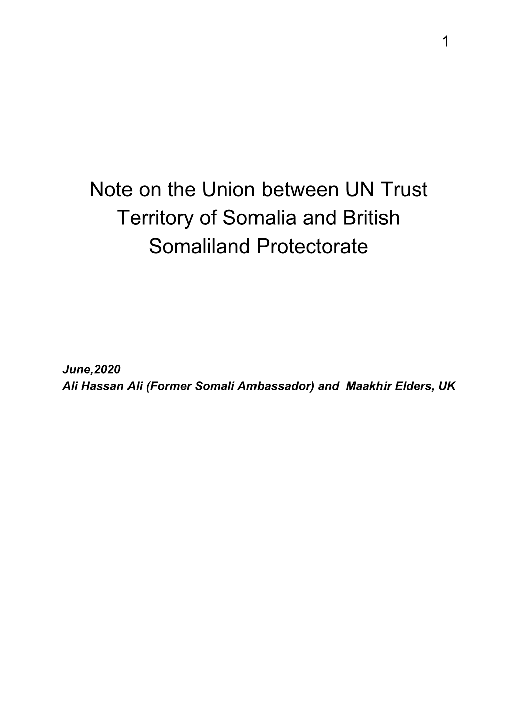 Note on the Union Between UN Trust Territory of Somalia and British Somaliland Protectorate