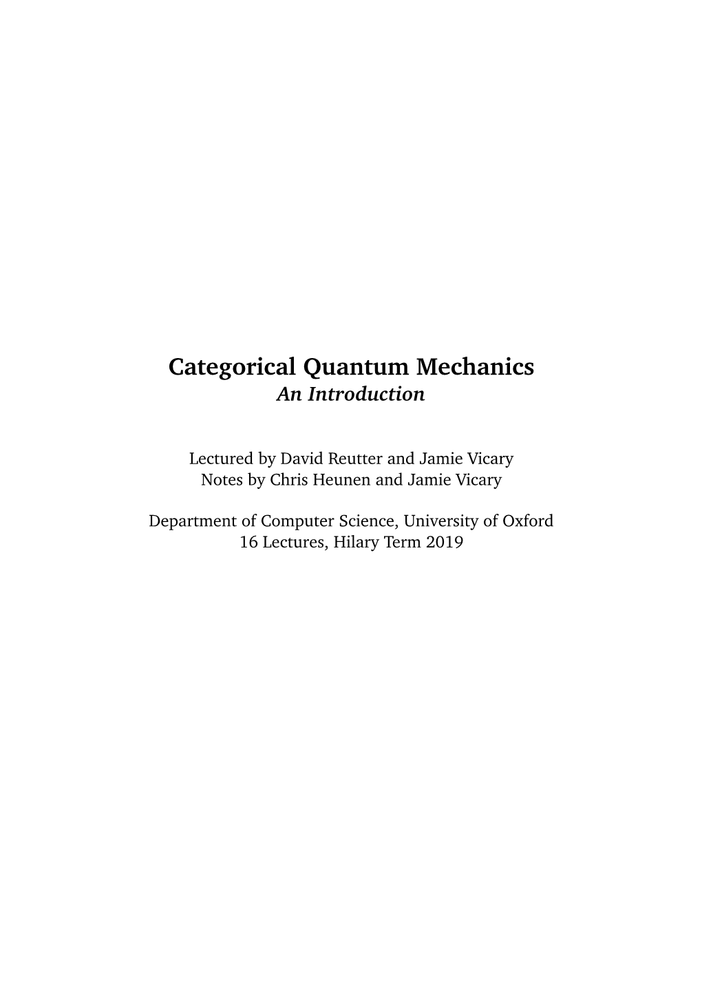 Categorical Quantum Mechanics an Introduction