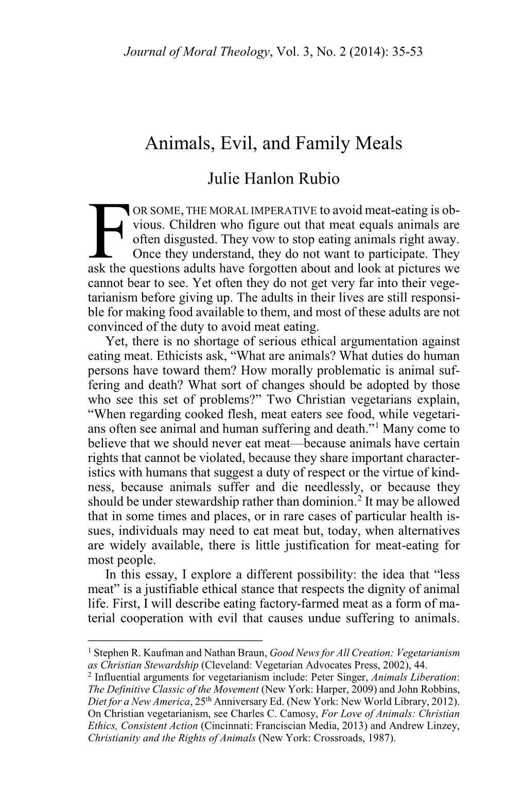 Animals, Evil, and Family Meals