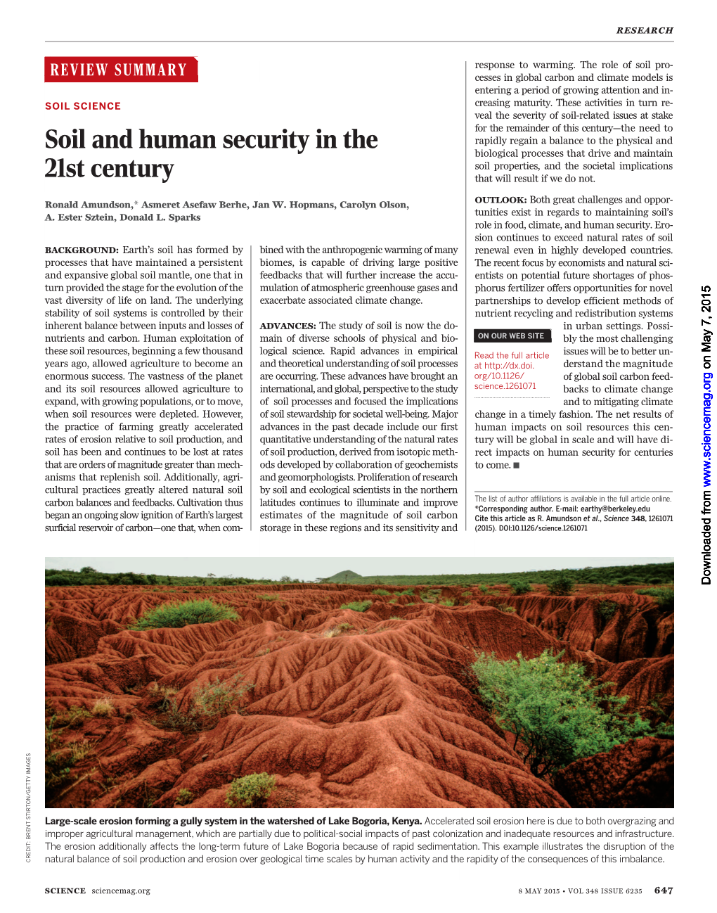 Soil and Human Security in the 21St Century Ronald Amundson Et Al