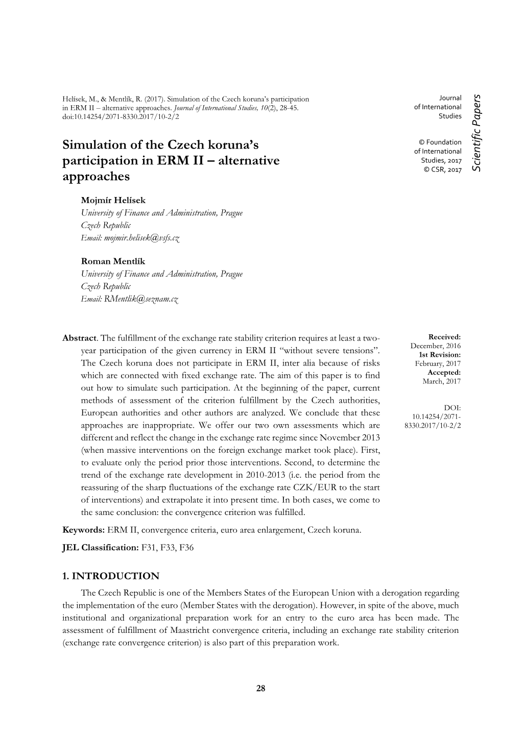 Simulation of the Czech Koruna's Participation in ERM II