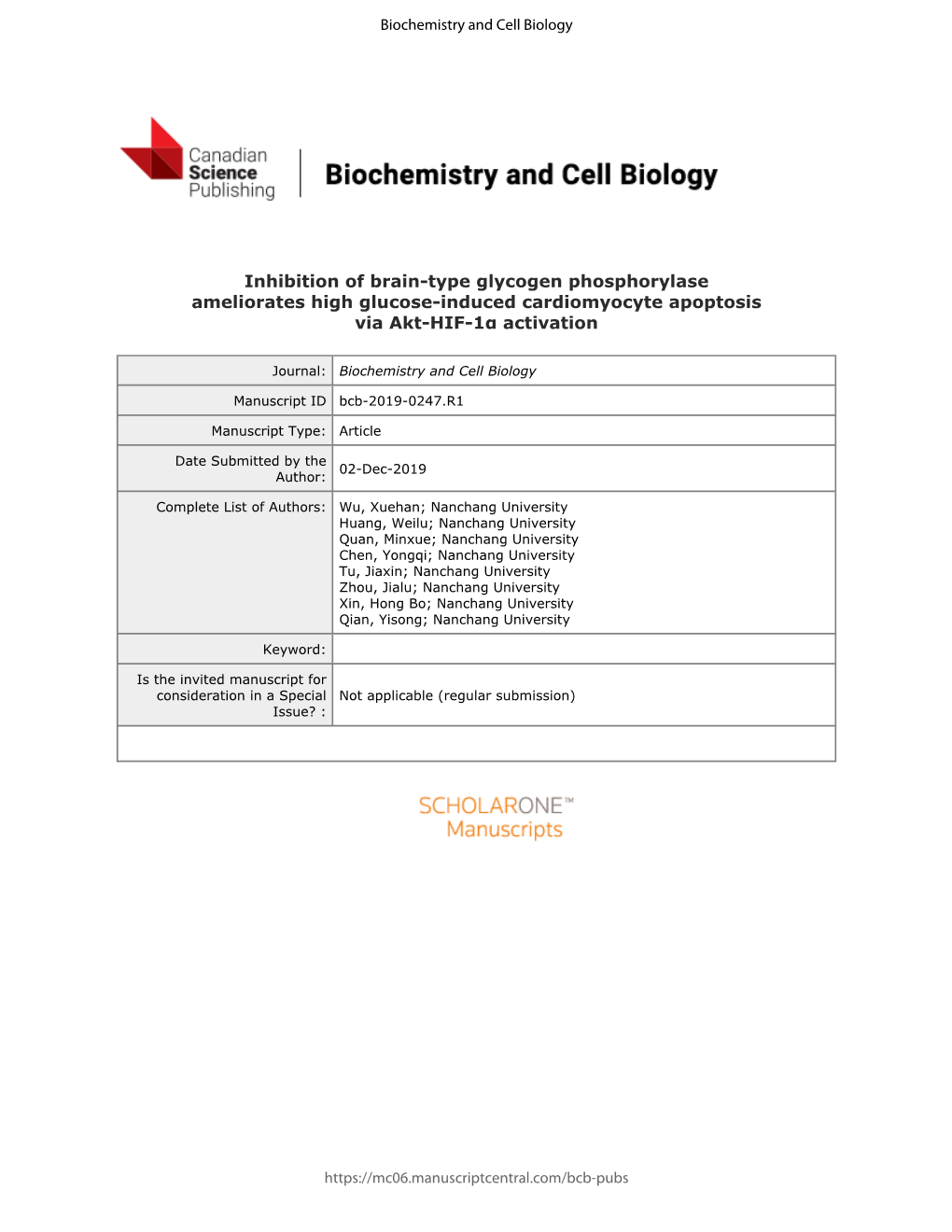 Inhibition of Brain-Type Glycogen Phosphorylase Ameliorates High Glucose-Induced Cardiomyocyte Apoptosis Via Akt-HIF-1Α Activation