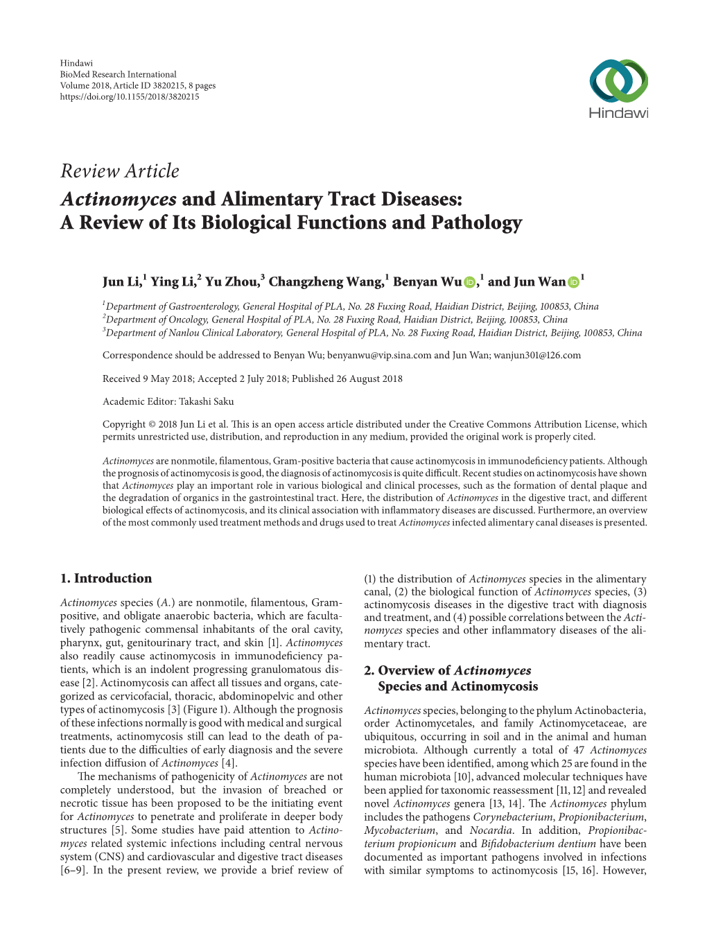 Actinomyces and Alimentary Tract Diseases: a Review of Its Biological Functions and Pathology