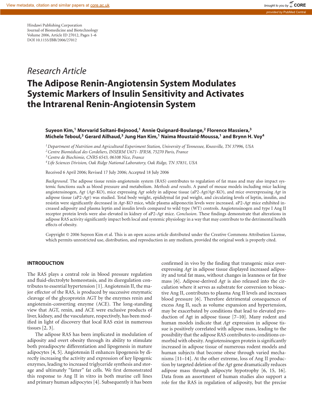 The Adipose Renin-Angiotensin System Modulates Systemic Markers of Insulin Sensitivity and Activates the Intrarenal Renin-Angiotensin System