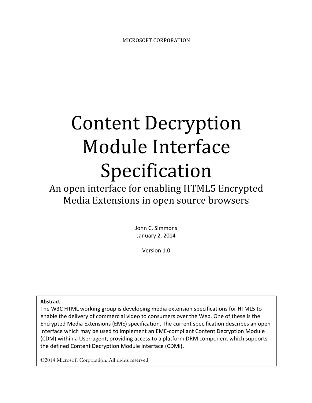 Content Decryption Module Interface Specification an Open Interface for Enabling HTML5 Encrypted Media Extensions in Open Source Browsers
