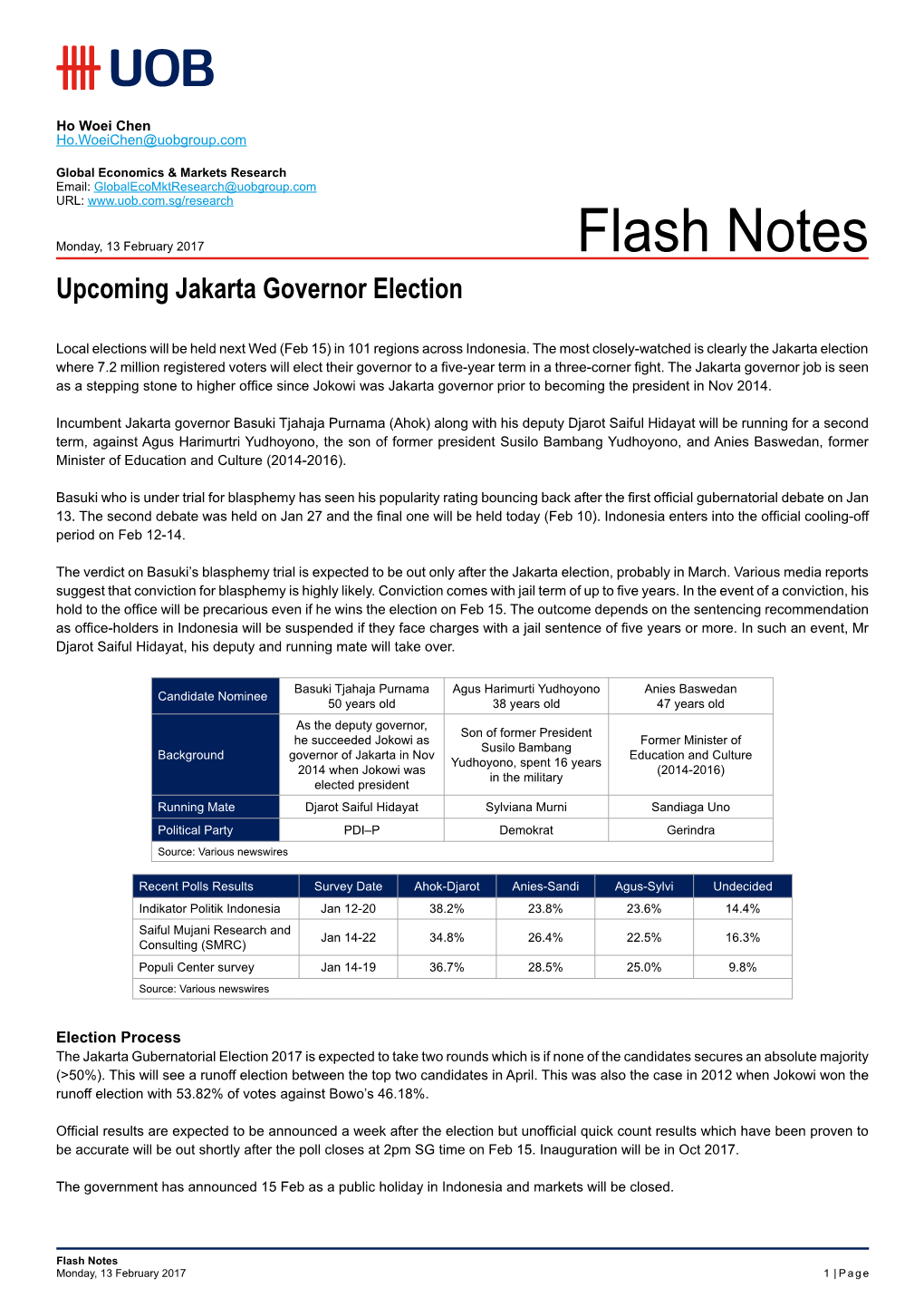 Flash Notes Upcoming Jakarta Governor Election