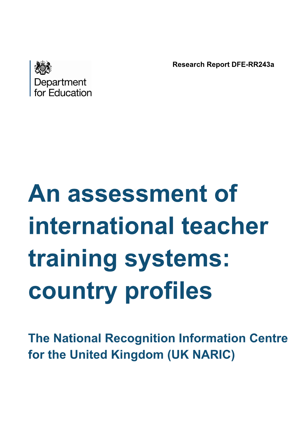 An Assessment of International Teacher Training Systems: Equivalence for England