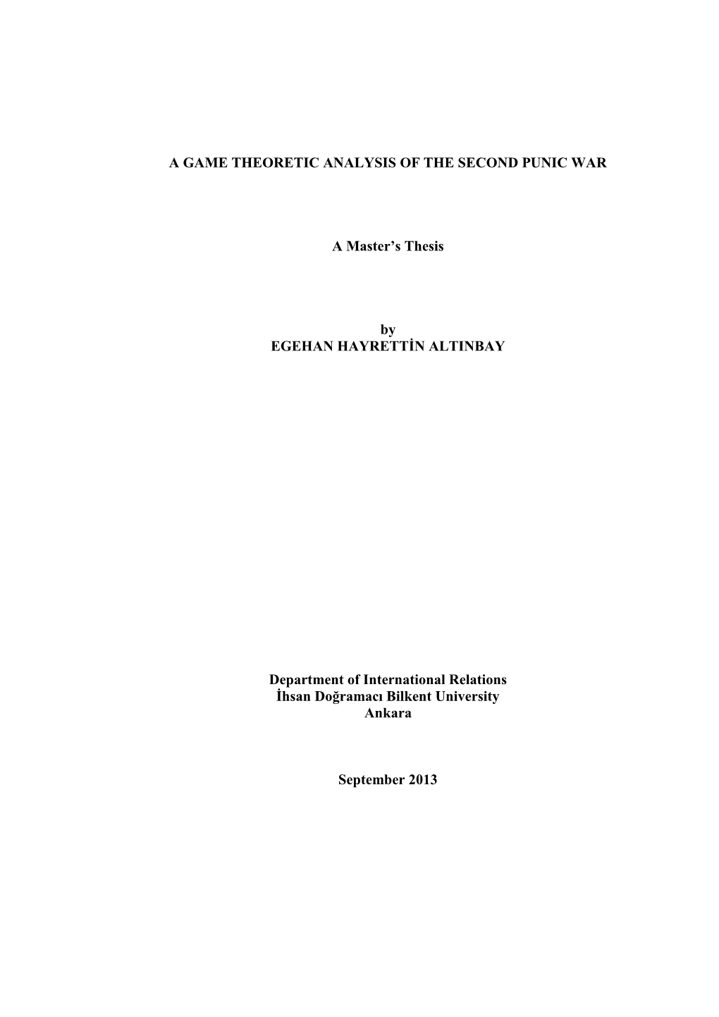 A Game Theoretic Analysis of the Second Punic War A