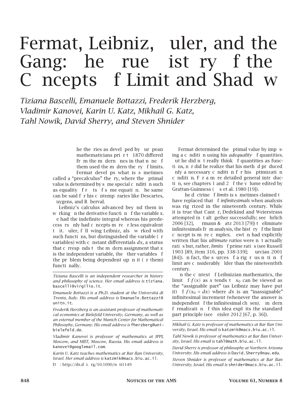 Fermat, Leibniz, Euler, and the Gang: the True History of the Concepts of Limit and Shadow