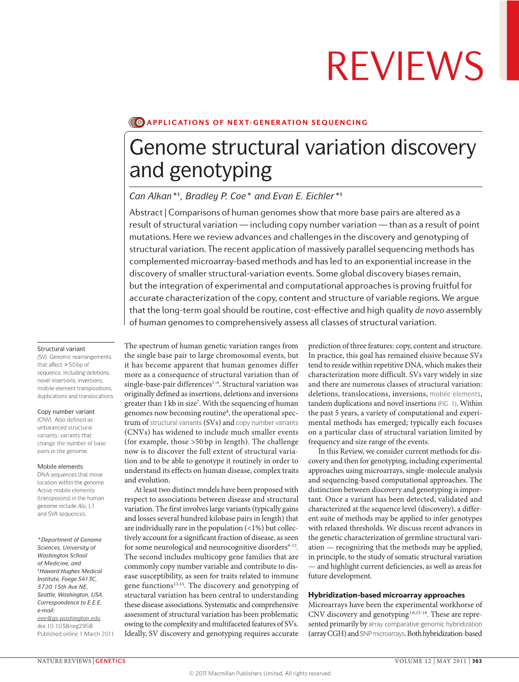 Genome Structural Variation Discovery and Genotyping