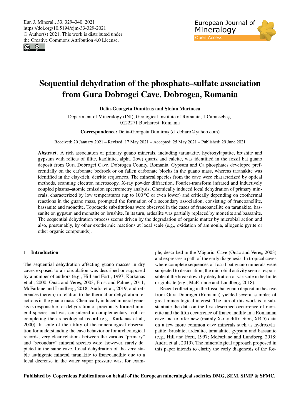 Sequential Dehydration of the Phosphate–Sulfate Association from Gura Dobrogei Cave, Dobrogea, Romania