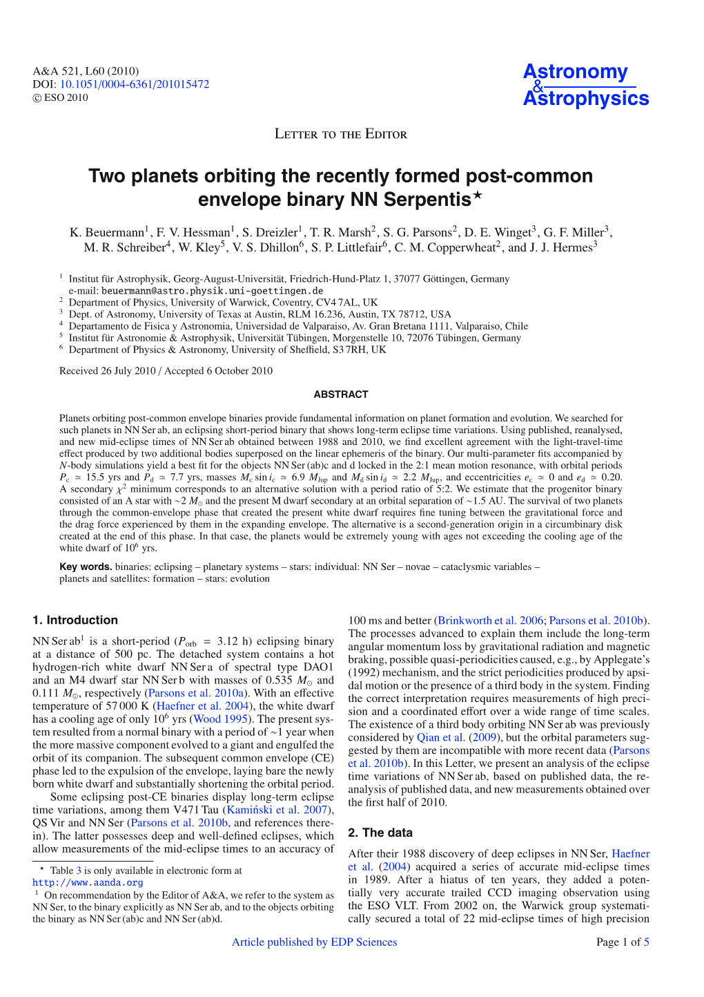 Two Planets Orbiting the Recently Formed Post-Common Envelope Binary NN Serpentis